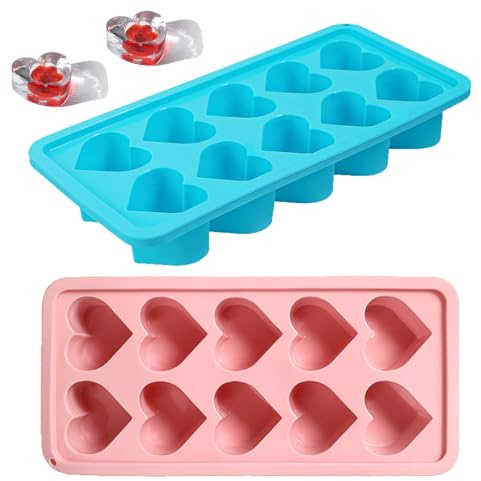 Bekecidi 2 Pack Ice Cube Trays Soft Silicone Ice Moulds Star Heart Shaped Ice Cube Moulds Easy to Remove Ice Cube Tray for Whisky, Cocktails, Beer and Drinks (Heart Shape)