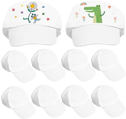 BESPORTBLE 10Er Pack Kinder Baumwoll Schirmmützen Weiß Zum Bemalen DIY Malhut Zum Kreativen Basteln Und Handzeichnen Für Kinder Kunstprojekte