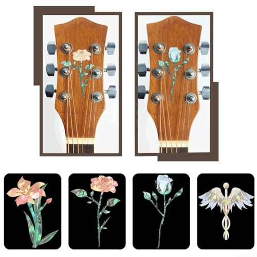 Gitarre Kopfplatte Dekor DIY Inlay Aufkleber für elektrische, akustische Gitarren und Bassinstrumente mit einfacher Entfernung (rote Rose)