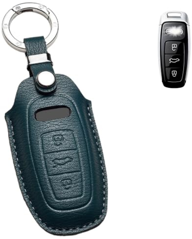Axtrulix Key Fob Cover for Audi, Premium Soft Leather Key Case Shell with Key Ring for Audi A3 A6 A7 A8 E-Tron S3 S6 RS6 S7 RS7 Q7 SQ7 Q8 SQ8 (BLUE)