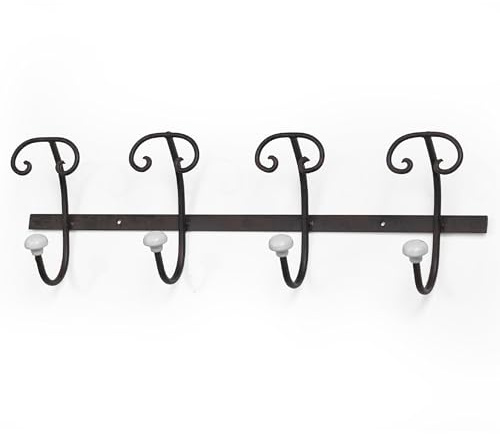 Baroni Home Appendiabiti da Parete Shabby Chic, Attaccapanni in Ferro con 4 Ganci Doppi, 8 Posti – Design Decorativo da Muro, Appendiabiti da ingresso, 59x9x18 cm (Nero)