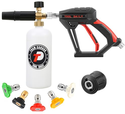 Tool Daily Pressure Washer Short Gun with Foam Cannon, Adapter Compatible with Karcher K2 K3 K4 K5 K6 K7, 1L Snow Foam Bottle, 5 Jet Wash Nozzles, M22 Connector & 1/4 Quick Connect, 4000PSI