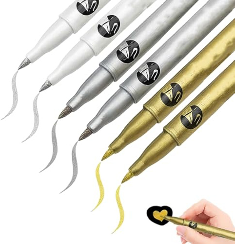 LACHT 6Pcs Blancos Dorados Y Plateados, Impermeables Para Pintar En Cerámica, Vidrio, Metal, Madera, Lienzo, Papel Y Álbum De Fotos - Para Diy Y Manualidades,Neumaticos Rotulador Grueso Indeleble.