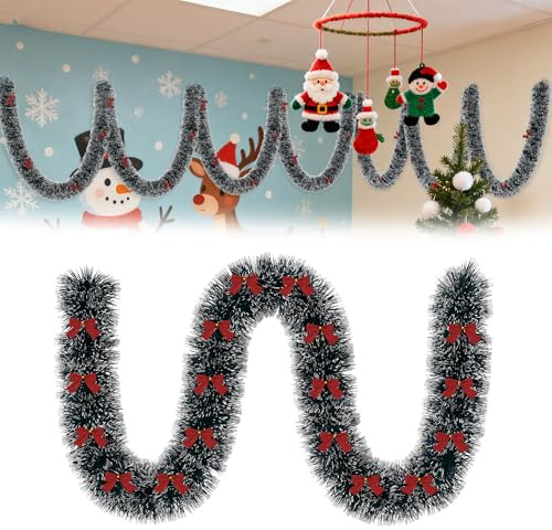 Aufun Girlande Weihnachten, Weihnachtsdeko Girlanden, Grün und Weiß, 8M | Tannengirland, Weihnachtsbaum Deko, Outdoor Tür Kugelkranz Weihnachtsgirlande, Hängende Deko für Treppen Kamin Innen Außen