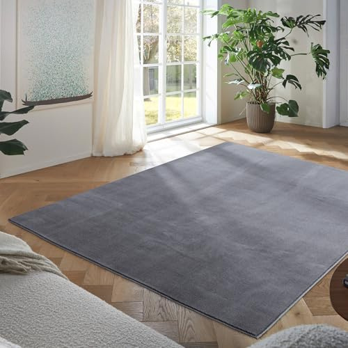 Taracarpet Teppich Kurzflor weicher Designer Uni Bodenbelag Madrid fürs Wohnzimmer, Kinderzimmer, Schlafzimmer und die Küche geeignet New Anthrazit 120x170 cm