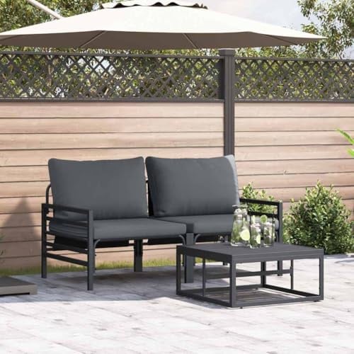 Holamys Garten-Sofa-Set 3-teilig, Anthrazit Stahl, wetterfest, modernes Design, Outdoor Terrassenmöbel für Balkon und Garten