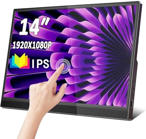 14-inch Touchscreen Portable Monitor 1080P Full HD IPS Panel with Built-in Dual Speakers, Hidden Folding Stand, Type-C HDMI Compatible for Laptop/Phone/PC/PS4/PS5/Switch