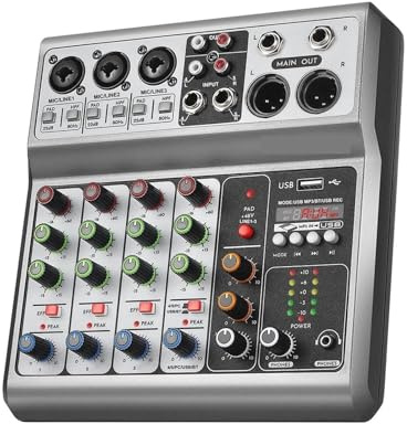 DJ-Controller, Professioneller Mixer, Soundboard-Mischpult Mit 5-Kanal-Digital-USB-Bluetooth-Echoverzögerungseffekt, Eingang 48 V Stereo