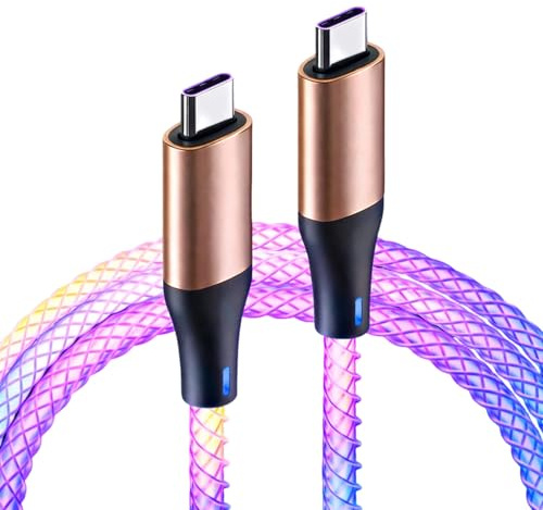 Cable de carga RGB USB C de 66 W, tipo C a C, cable de carga LED de 100 cm, luminoso para coche y dormitorio, cable de carga rápida PD para transferencia de datos y carga para todos los dispositivos