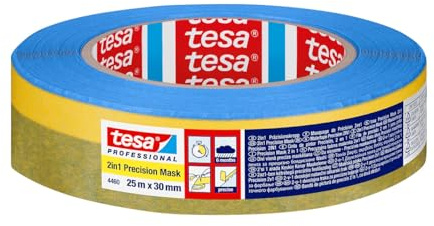tesa Professional 4460 2in1 Präzisionskrepp (25m x 30mm) – Zweilagiges Abdeckband für Putz- & Malerarbeiten – 26 Wochen UV-beständig – Zeitersparnis durch Fingerlift-Technologie