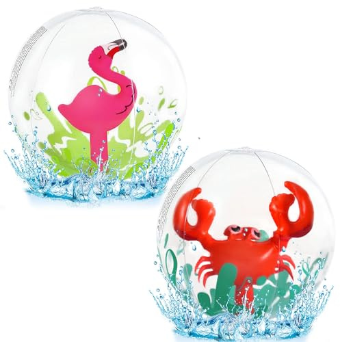 2 Stücke Aufblasbare Wasserball 3D Strandball Wasserball Flamingo Und Krabbe, für Strand Schwimmbad und Garten für Erwachsene und Kinder