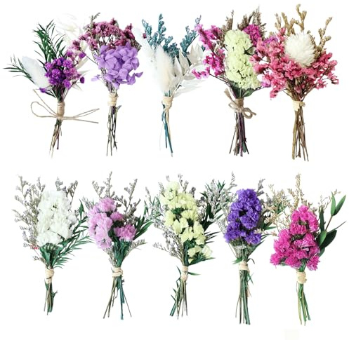 10 Stück Trockenblumenstrauß Klein Mini Sträuße Trockenblumen Natürliche TrockenblumenKlein Deko Trockenblumen Basteln Set für Scrapbook Fotoalben Geschenkumschlag und Geschenkboxen Dekoration