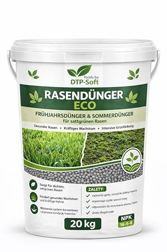Rasendünger ECO 20 kg - Rasendünger Frühjahr Sommer Herbst - Dünger für sattgrünen Rasen - NPK Lawn Fertilizer für dichten Zierrasen und Gebrauchsrasen