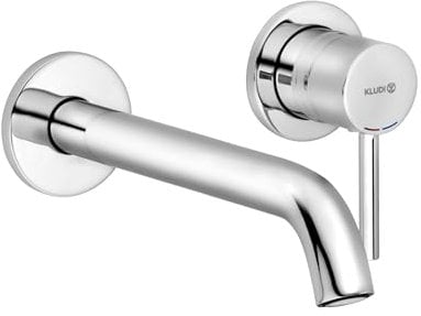 KLUDI BOZZ Zweiloch Waschtischarmatur Unterputz, Waschbeckenarmatur zur Wandmontage mit Auslauflänge 23 cm, Wasserhahn Bad wassersparend, Armatur Badezimmer in Chrom