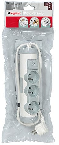Legrand 050071 Rallonge Multiprise 3 Prises de Courant avec Bloc de Prise Rotatif et Cordon 1.5m, 2P+T, 16A, 230V, Blanc et Gris