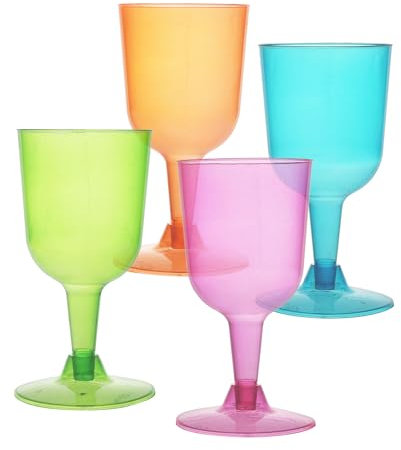 Party Essentials N52090 Two Piece 5.5-Ounce Plastic Wine Glasses/Dessert Cups, Assorted Neon