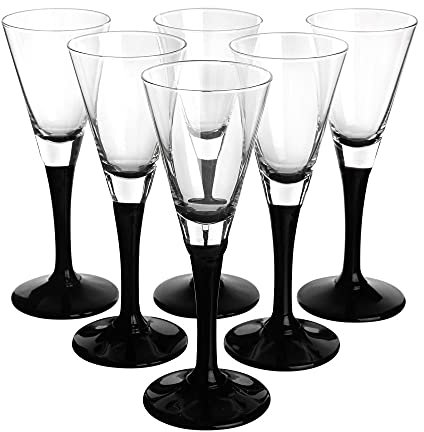 Lot de 6 verres à pied noir Verres à liqueur 50 ml Transparents