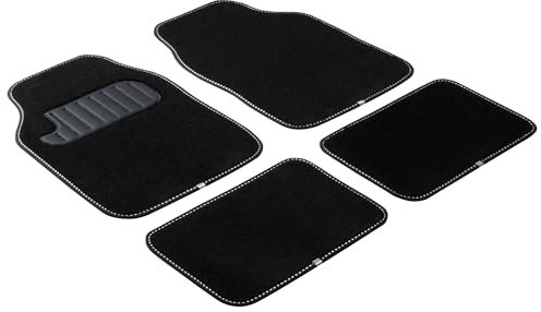 Walser Autoteppich Color, Universal Fußmatten, vierteiliges Automatten-Set mit Antirutschnoppen schwarz/weiß 29012