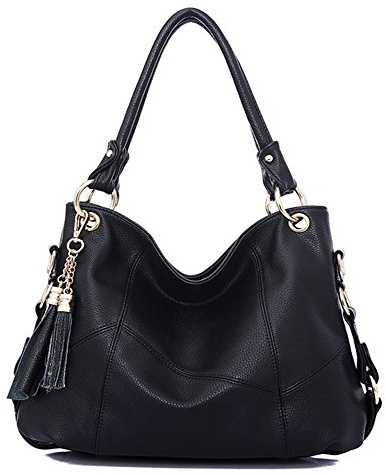 FiveloveTwo Dame Top-Handgriff Tasche Schultertasche Satchel Handtaschen Tote Taschen Geldbörse Schwarz