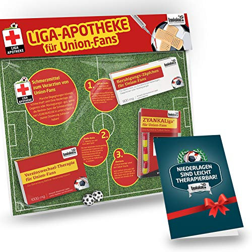 Alles für Union-Fans by Ligakakao.de Union Mütze ist jetzt die Liga-APOTHEKE Strickmütze rot-gelb Logo Emblem Männer-Größe