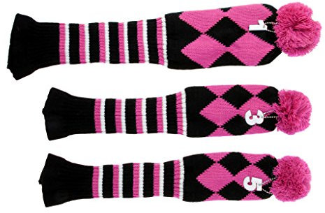 Sharplace Lot 3pcs Housse pour Club Para Golf Chaussette de Club Golf Bois, Rose, Taille Unique
