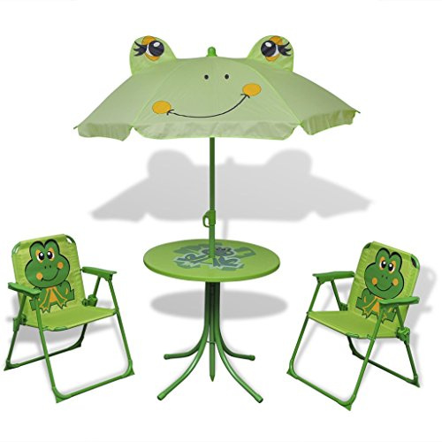 Festnight Kinder Garten-Sitzgruppe Kindersitzgruppe mit 1 Tisch, 2 Stühle und 1 Sonnenschirm Garten Kindermöbel - Grün