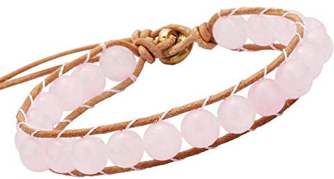 mookaitedecor Quartz Rose Bracelet Pierre Protection Reiki, Yoga Chakra Bracelet Tressé Cuir Réglable pour Femme Homme