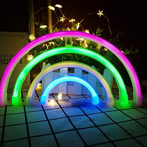 Led Cute Rainbow Neon Sign USB/Battery Operated LED Rainbow Night Light for Dorm Decor Rainbow Decor Neon Lamps Wall Decor for Christmas Wedding Sign Birthday Luau Summer Party Kids Room Living Room