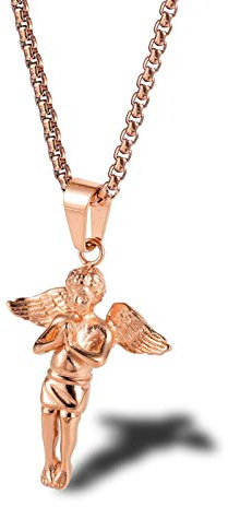 Daesar Womens Mens Stainless Steel Necklace Pendant Simple Vintage Angel Wing and Angel Rolo/Pearl Chain Vintage Necklace Pendant