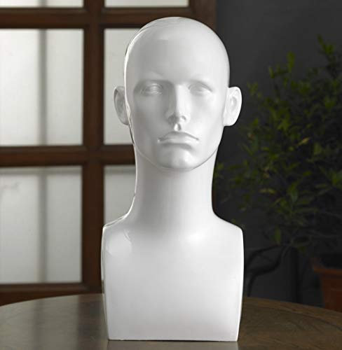 Forever Young High Gloss Black White Male Female Mannequin Head Shop Display Head Bust Stand (Male White Gloss)