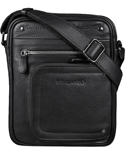 STILORD 'Randall' Vintage Ledertasche Umhängetasche Messenger Bag DIN A5 Tablettasche 9,7 Zoll für iPad Herrentasche Cross Body Bag Echtes Leder, Farbe:schwarz