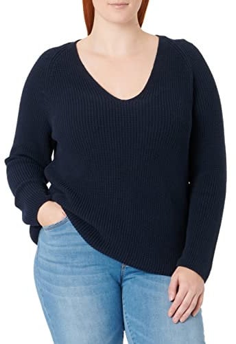 Marc O'Polo Damen Strickpullover aus Bio-Baumwolle mit V-Ausschnitt, Blau (Night Sky), L