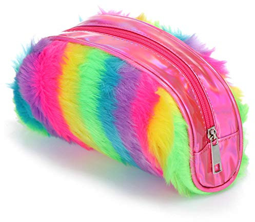 COM-FOUR® Schminktasche Fluffy Rainbow - Kosmetiktasche in bunten Farben - Make-Up Tasche - Schminktäschchen für die Handtasche - Kulturtasche [Farbe variiert] (Mehrfarbig)