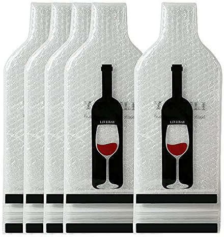 LIVEBAY 5 Pack Reusable Wine Bag for Travel Wine Bottle Protector Sleeve for Airplane Car Cruise Protection Luggage Leak-Proof