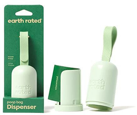 Earth Rated Dog Poo Bag Holder with Dog Poo Bags, Durable and Guaranteed Leakproof, Unscented, 1 Dispenser and 15 Bags