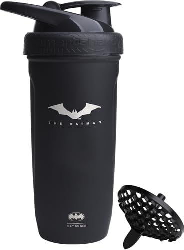 Smartshake Justice League Reforce Batman Shaker Bottle 900ml, DC Comics Stainless Steel Water Bottle, Batman Gifts for Men