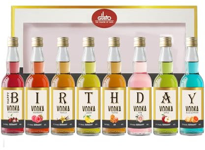 Birthday Vodka Tasting Gift Set - Miniature Vodka Set Perfect For Any Vodka Lover - Pack of 8 Glass Bottles - Made By IL GUSTO