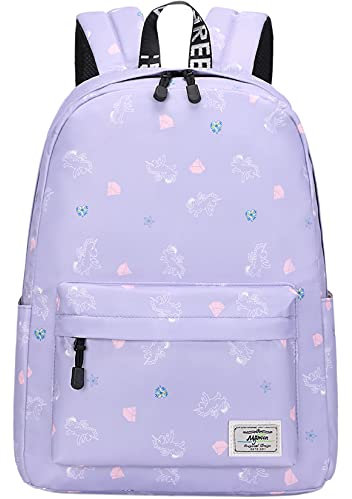 Lohol Leichter Schulrucksack für Mädchen, Kinder-Schulranzen-Rucksack mit Aufdruck (Einhorn Lila)