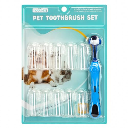 Nobleza - Hund Zahnbürste, 1 Stück Dreiköpfige Zahnbürste, 10 Stück Haustier Fingerzahnbürste Hund, Ergonomischer Griff für Einfache Mundpflege, Perfekt für Katzen und Hunde