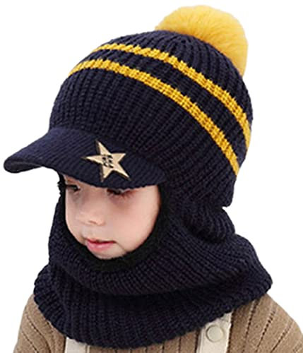 JFAN Cappello del Bambino Beanie Berretto Invernale a Maglia Bambini con Visiera Ragazzo e Ragazza Crochet Sciarpa Carino Warm cap Lana Multicolore Scialle Marina Militare