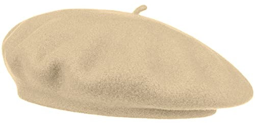 Van Der Rich ® - Baskenmütze (100% Wolle) Französisch Einfarbig - Damen (Beige, One Size)