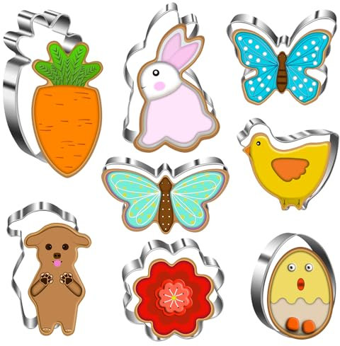Easter Cookie Cutter Set - Bunny, Egg, Butterfly, Flower, Chick, Carrot, Dog - 8PCS Easter Cookie Cutters - Easter Cookie Cutters Shapes for Spring Holiday Baking, Mini Easter Cookie Cutters for Party