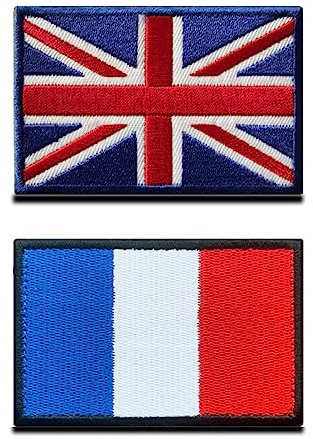 Zcketo Parche de la Gran Unión Británica del Reino Unido y la bandera de Francia de Francia, parche bordado con emblema nacional para ropa, mochila, gorras, viajes, tácticas
