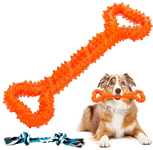 Auoinge Hunde-Kauspielzeug für aggressive Kauer, unzerstörbares Hundespielzeug gegen Langeweile, TPR-Hundezahnreinigungsspielzeug für mittelgroße und große Hunde, 33 cm mit Seil, Geschenk