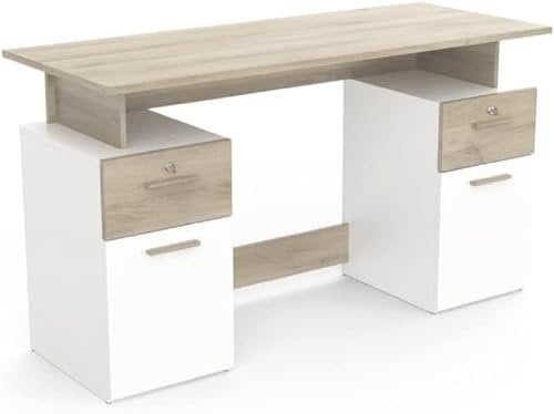 Demeyere Bureau 2 caissons Blanc/Naturel Platon - Naturel Clair