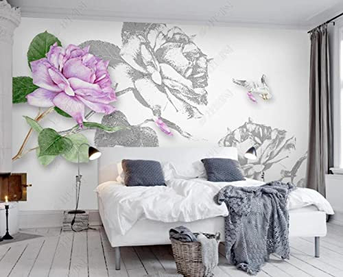 Mural Wallpaper Black and White Purple Roses Photo Wallpaper 3D Effect Living Room Bedroom Decoration Wall Covering