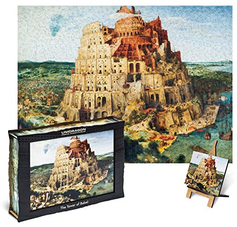UNIDRAGON Original Wooden Jigsaw Puzzle Art Collection - The Tower of Babel Pieter Bruegel, 1000 pcs, 17.10х23.40, Beautiful Gift Package, Unique Shape Best Gift for Adults and Kids
