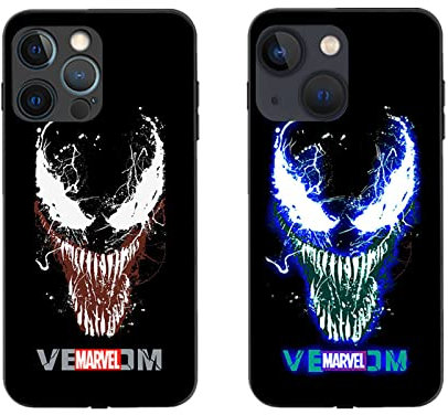 Venom LED-Schutzhülle für iPhone 14, leuchtende Comic-Anime-Superhelden-Handyhülle, bunt, leuchtend, modisch, luxuriös, gehärtetes Glas, Zubehör für Männer, senden Sie gehärtete Film (Gift)