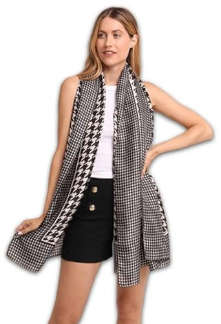 Trillion London® Frühlingskollektion Leichter Seidenschal für Damen, Schal für Alltag, Reisen und Geschenke, weiche Oberfläche, 180 x 90 cm, schwarz / weiß, 180 cm L x 90 cm W