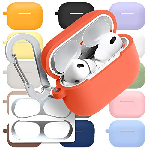 superdivision Silikon Hülle für AirPods Pro 2 (2022) Stoßfest Schutzhülle mit Karabiner Staubdichter Metallic-Aufkleber kabelloses Laden AirPods Pro 2 [Front-LED Sichtbar] (Vermilion)